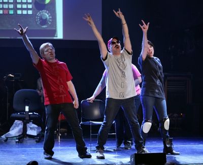 Anthony Rapp, Ashlie Atkinson, Julian Fleisher, Dee Roscioli Performing in 'The World Photo