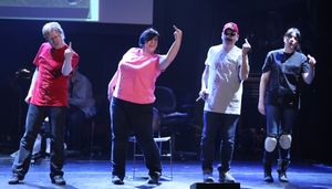 Anthony Rapp, Ashlie Atkinson, Julian Fleisher & Dee Roscioli Performing in 'The World Is Ending' at The 24 Hour Musicals after performance party at the Gramercy Theatre in New York City. @ BroadwayWorld Anthony Rapp, Ashlie Atkinson, Julian Fleisher & Dee Roscioli Performing in 'The Worl Photo