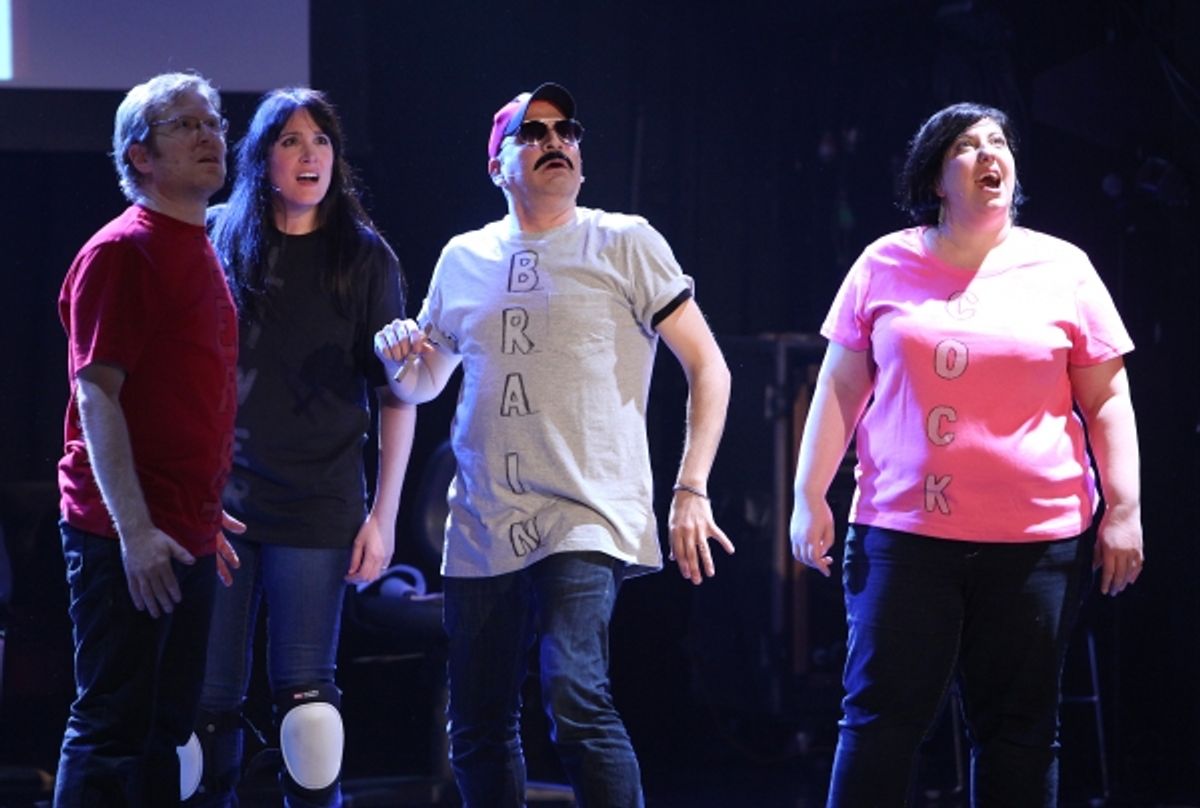 Anthony Rapp,  Dee Roscioli, Julian Fleisher, Ashlie Atkinson Performing in 'The World Is Ending' at The 24 Hour Musicals after performance party at the Gramercy Theatre in New York City. at 