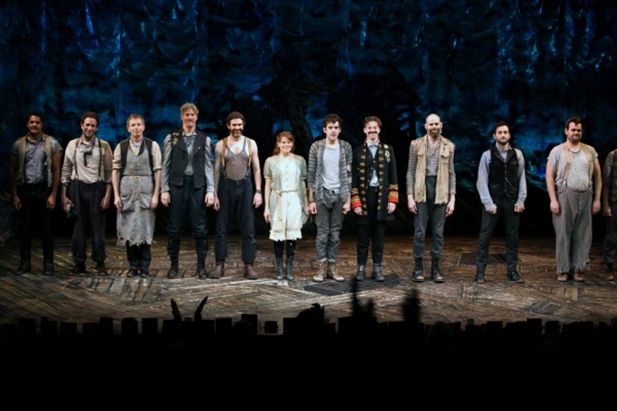 Ensemble Cast: Brandon Dirden, David Rossmer, Arnie Burton, Karl Kenzler, Kevin Del Aguila, Celia Keenan-Bolger, Adam Chandler-Berat, Christian Borle, Matt D'Amico, Teddy Bergman & Greg Hildreth during the opening Night Curtain Call for 'Peter and the Sta at 