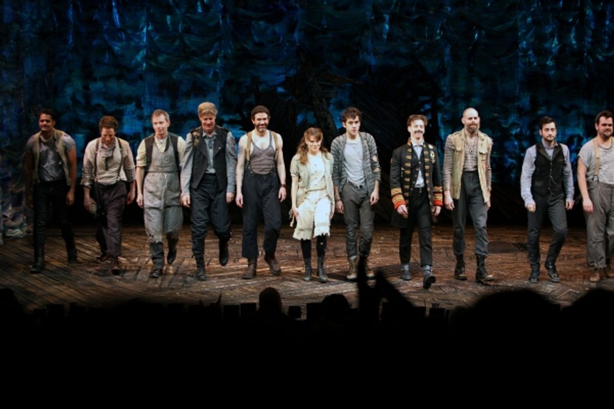 Ensemble Cast: Brandon Dirden, David Rossmer, Arnie Burton, Karl Kenzler, Kevin Del Aguila, Celia Keenan-Bolger, Adam Chandler-Berat, Christian Borle, Matt D'Amico, Teddy Bergman & Greg Hildreth during the opening Night Curtain Call for 'Peter and the Sta at 