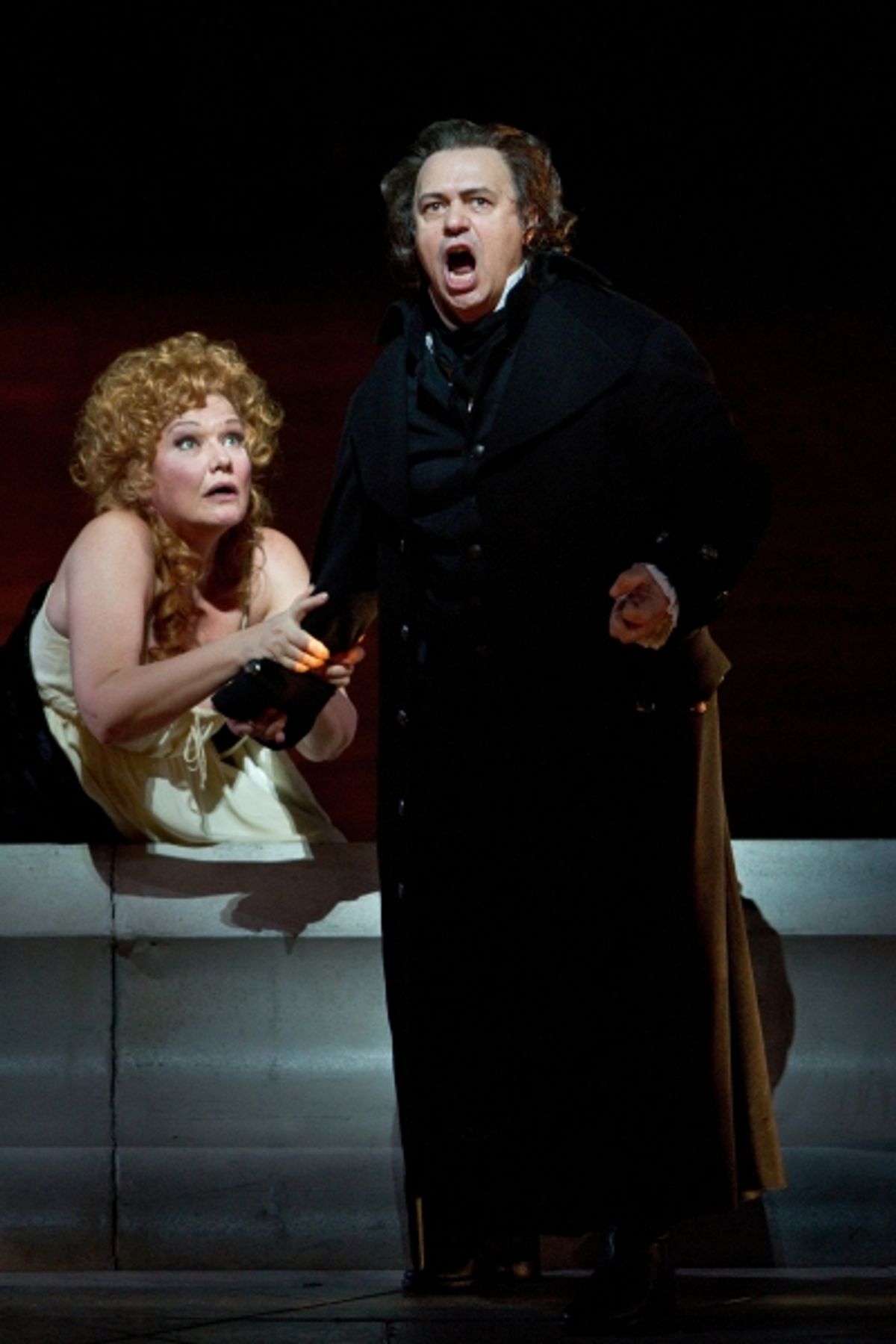 Karita Mattila as Lisa and Vladimir Galouzine as Hermann in Tchaikovsky's 'The Queen of Spades.' Photo: Marty Sohl/Metropolitan Opera  Taken at the rehearsal on March 4, 2011 at the Metropolitan Opera in New York City. at 
