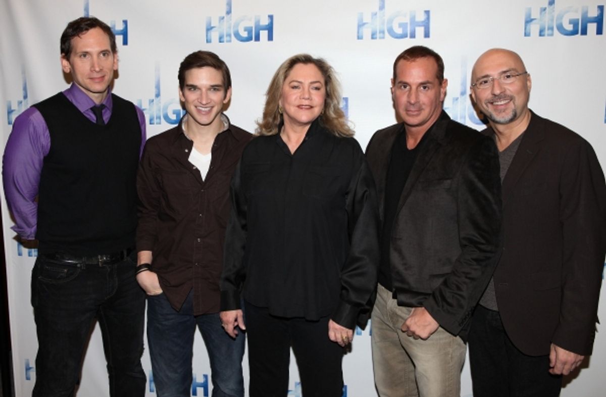 Stephen Kunken, Evan Jonigkeit, Kathleen Turner, playwright Matthew Lombardo & director Rob Ruggiero attend the Meet & Greet the cast of Broadway's 'High' at the Ripley Grier Rehearsal Studio in New York City. at 
