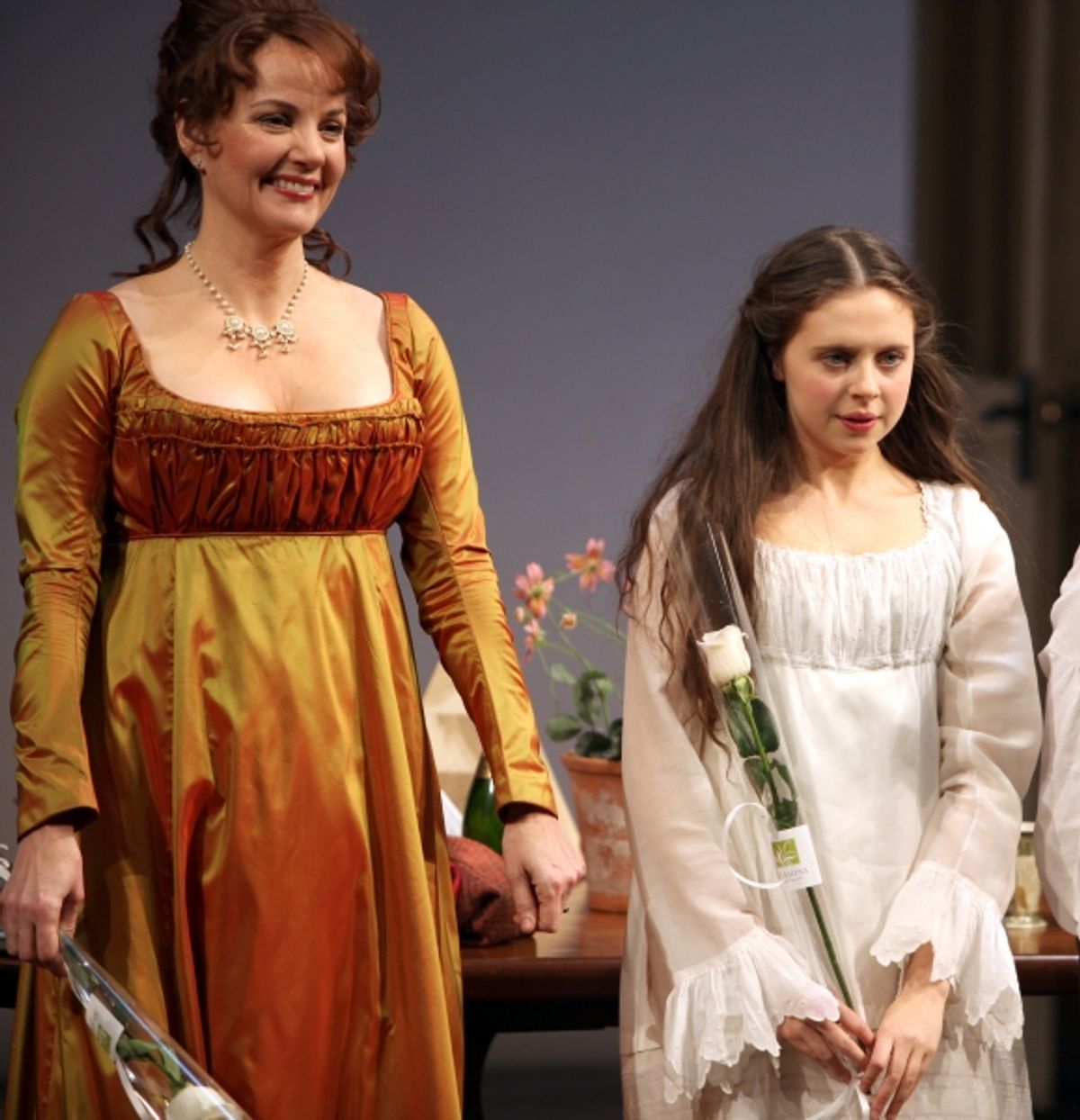 Margaret Colin & Bel Powley during the Broadway Opening Night Curtain Call for 'Arcadia' at the Barrymore Theatre in New York City. at 