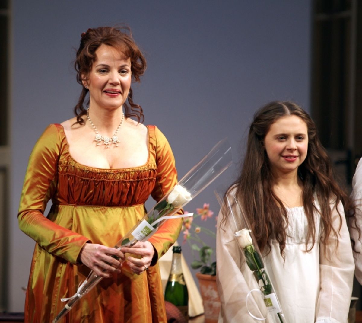 Margaret Colin & Bel Powley during the Broadway Opening Night Curtain Call for 'Arcadia' at the Barrymore Theatre in New York City. at 