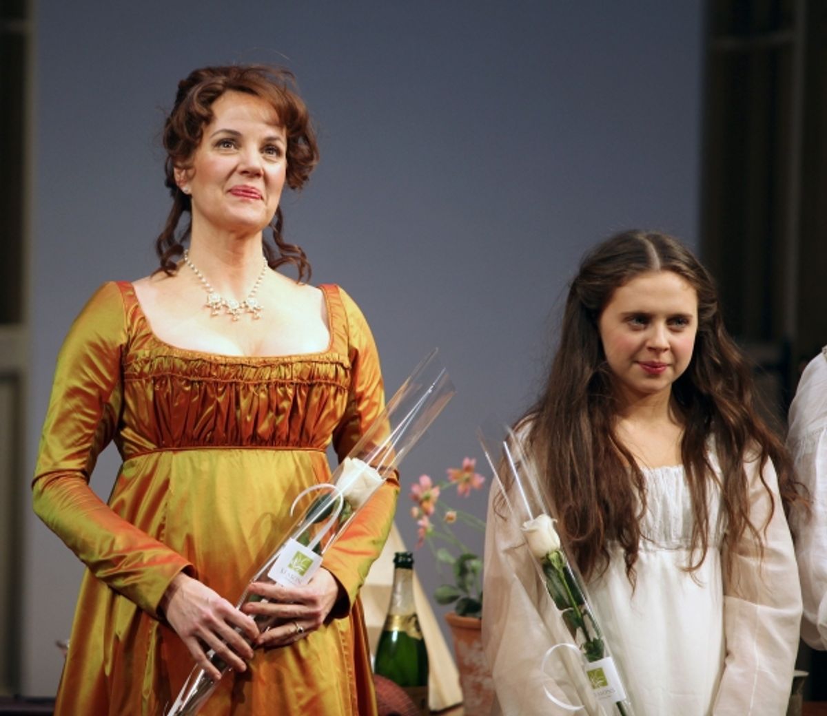 Margaret Colin & Bel Powley during the Broadway Opening Night Curtain Call for 'Arcadia' at the Barrymore Theatre in New York City. at 