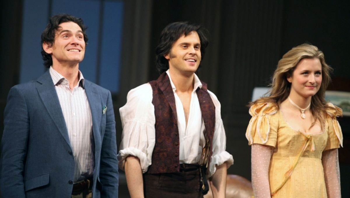 Billy Crudup & Tom Riley & Grace Gummer during the Broadway Opening Night Curtain Call for 'Arcadia' at the Barrymore Theatre in New York City. at 