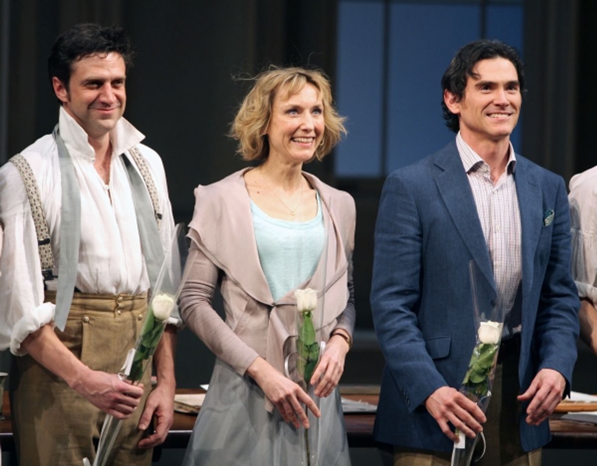 Raul Esparza & Lia Williams & Billy Crudup during the Broadway Opening Night Curtain Call for 'Arcadia' at the Barrymore Theatre in New York City. at 