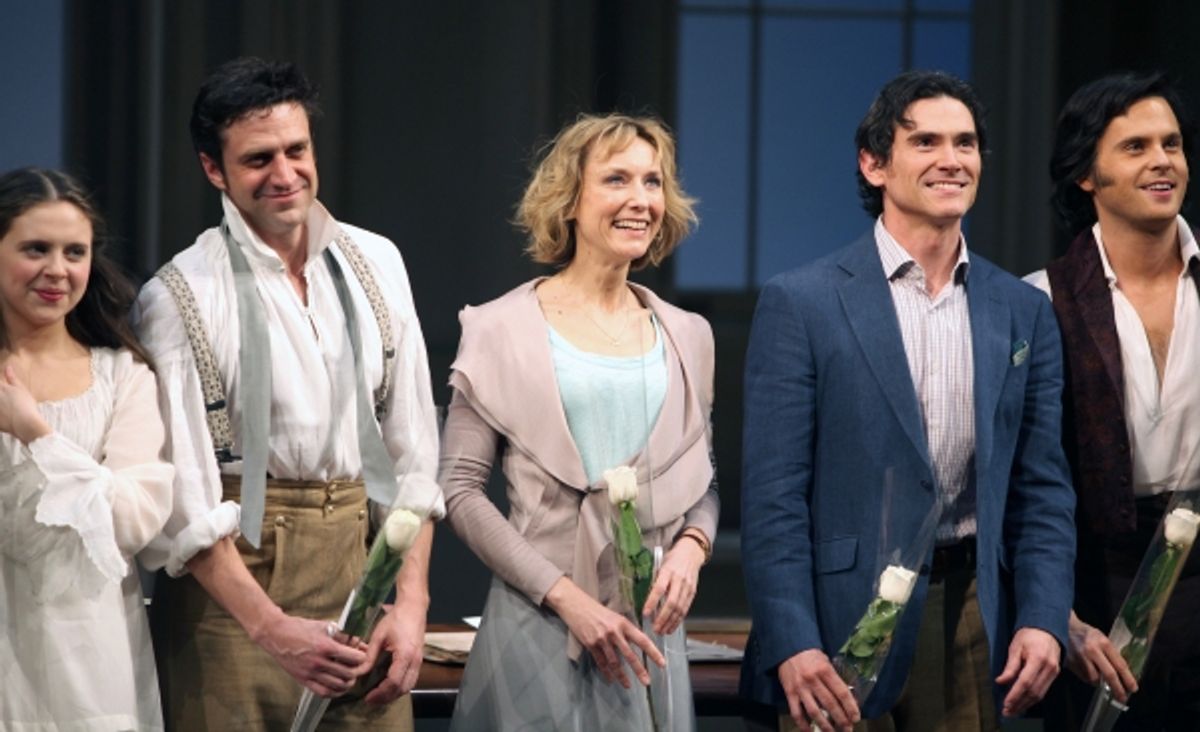 Bel Powley & Raul Esparza & Lia Williams & Billy Crudup & Tom Riley during the Broadway Opening Night Curtain Call for 'Arcadia' at the Barrymore Theatre in New York City. at 