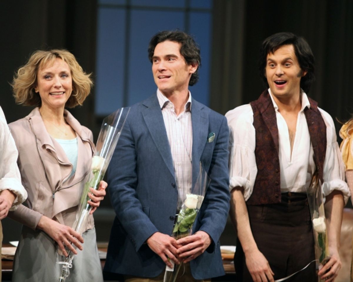 Lia Williams & Billy Crudup & Tom Riley during the Broadway Opening Night Curtain Call for 'Arcadia' at the Barrymore Theatre in New York City. at 