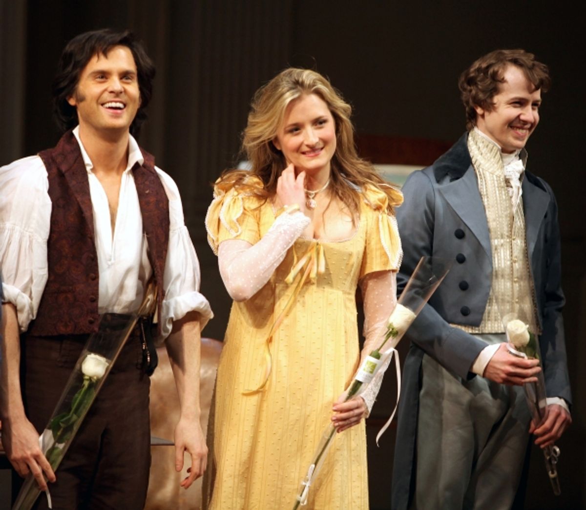 Tom Riley & Grace Gummer & David Turner during the Broadway Opening Night Curtain Call for 'Arcadia' at the Barrymore Theatre in New York City. at 