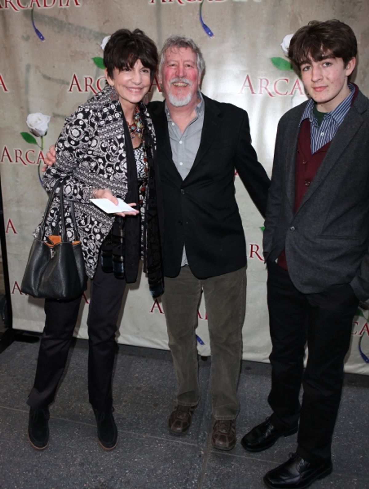 Mercedes Ruehl & David Geiser & Jake Geiser attending the Broadway Opening Night Performance of 'Arcadia' at the Barrymore Theatre in New York City at 