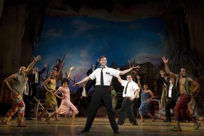 Nikki M. James, Andrew Rannells, Josh Gad and MORMON Cast Photo