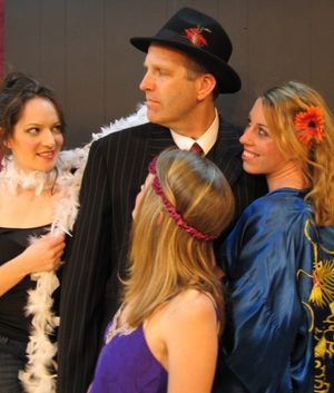 Macbeth with Wierd Sisters (L-R) - Miranda LeQuire, Robert Kramer, Lindsey Christian, Photo
