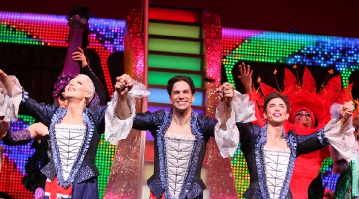 Tony Sheldon, Will Swenson, Nick Adams during the Opening Night Performance Curtain Call for  'Priscilla Queen Of The Desert'  at the Palace Theatre in New York City. at 
