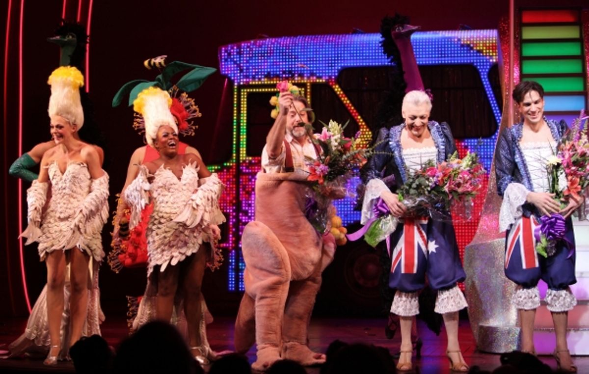 Ashley Spencer, Anastacia McCleskey, C. David Johnson, Tony Sheldon during the Opening Night Performance Curtain Call for  'Priscilla Queen Of The Desert'  at the Palace Theatre in New York City. at 
