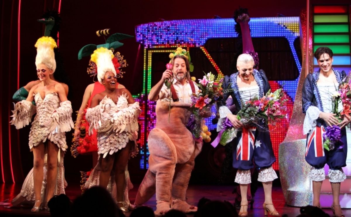 Ashley Spencer, Anastacia McCleskey, C. David Johnson, Tony Sheldon, Will Swenson during the Opening Night Performance Curtain Call for  'Priscilla Queen Of The Desert'  at the Palace Theatre in New York City. at 