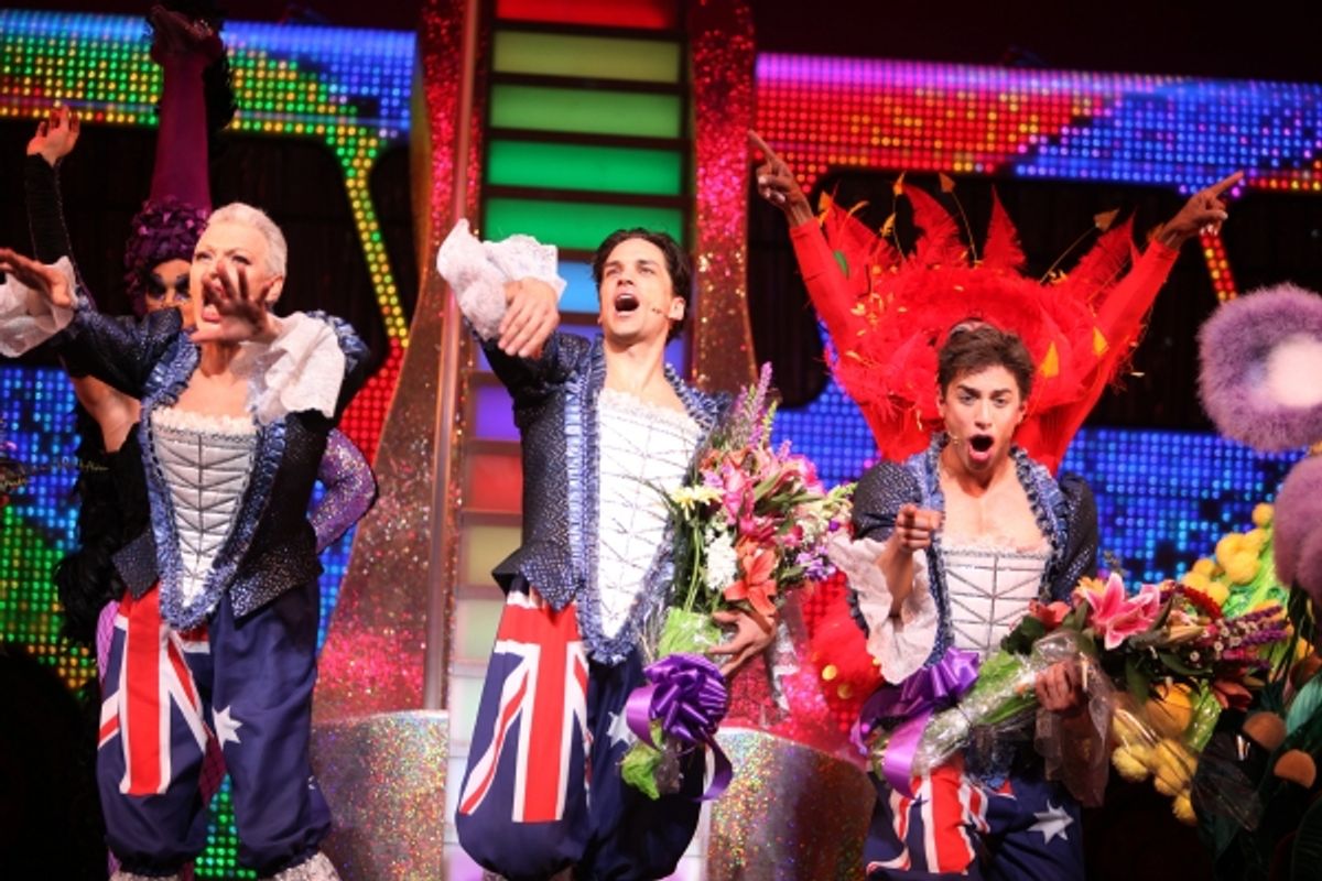 Tony Sheldon, Will Swenson, Nick Adams during the Opening Night Performance Curtain Call for  'Priscilla Queen Of The Desert'  at the Palace Theatre in New York City. at 