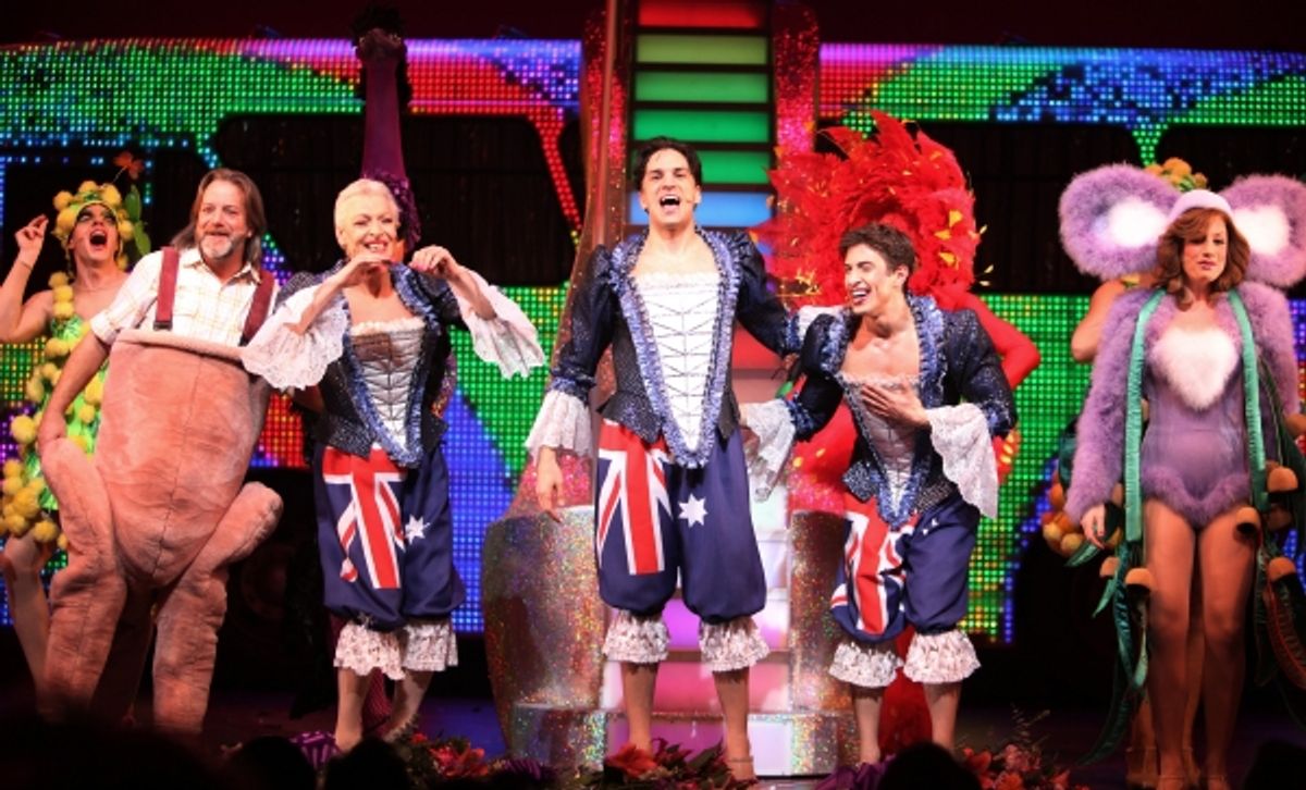 C. David Johnson, Tony Sheldon, Will Swenson, Nick Adams, Jessica Phillips during the Opening Night Performance Curtain Call for  'Priscilla Queen Of The Desert'  at the Palace Theatre in New York City. at 