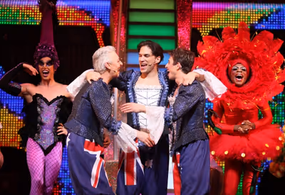 Tony Sheldon, Will Swenson & Nick Adams during the Opening Night Performance Curtain  Photo