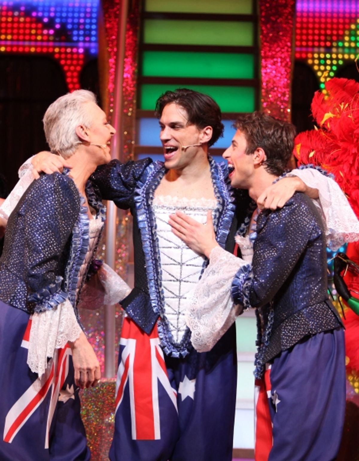Tony Sheldon, Will Swenson & Nick Adams during the Opening Night Performance Curtain Call for  'Priscilla Queen Of The Desert'  at the Palace Theatre in New York City. at 