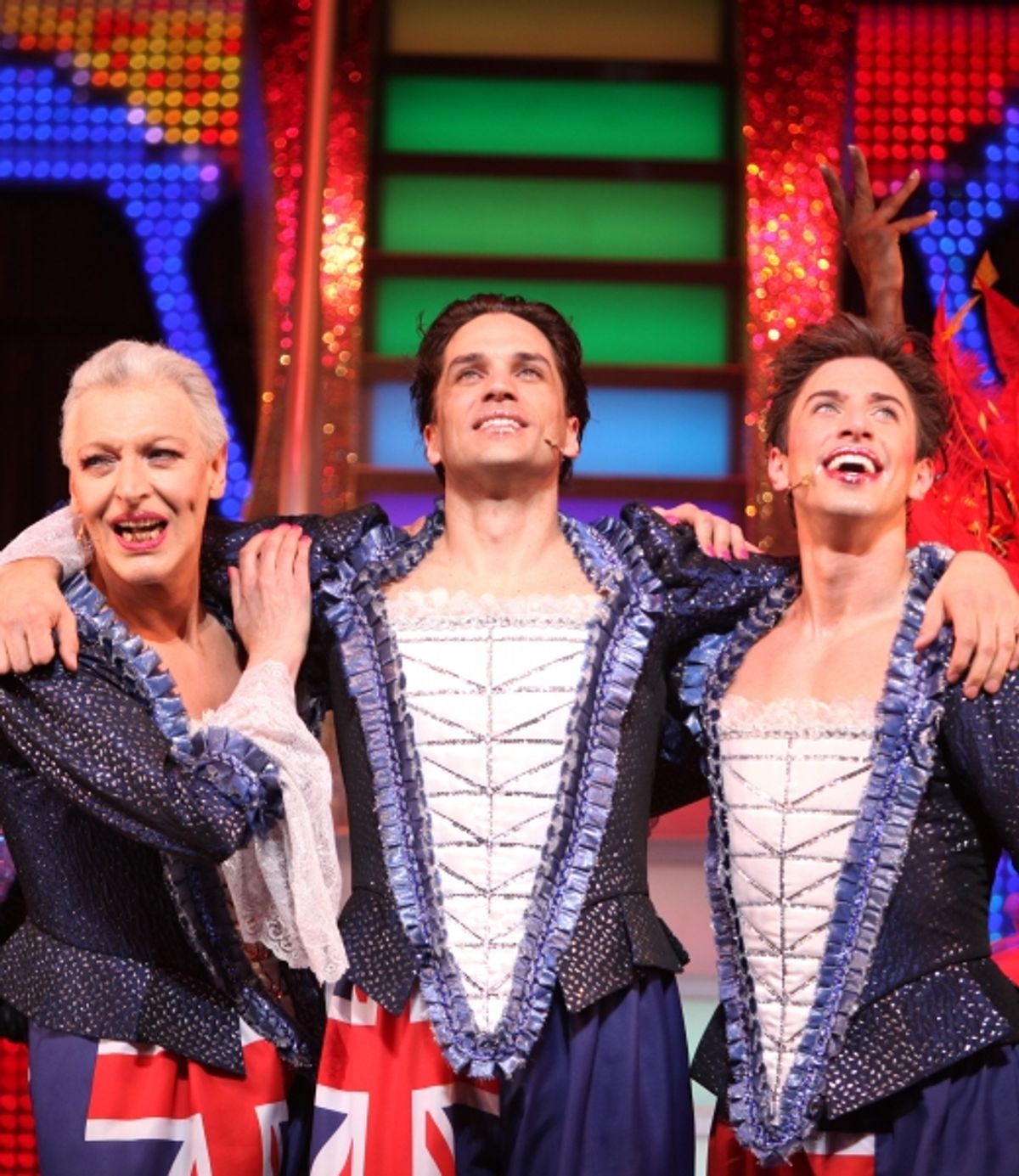 Tony Sheldon, Will Swenson & Nick Adams during the Opening Night Performance Curtain Call for  'Priscilla Queen Of The Desert'  at the Palace Theatre in New York City. at 