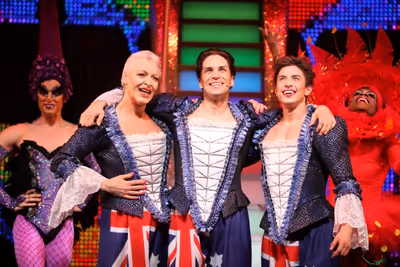 Tony Sheldon, Will Swenson & Nick Adams during the Opening Night Performance Curtain  Photo