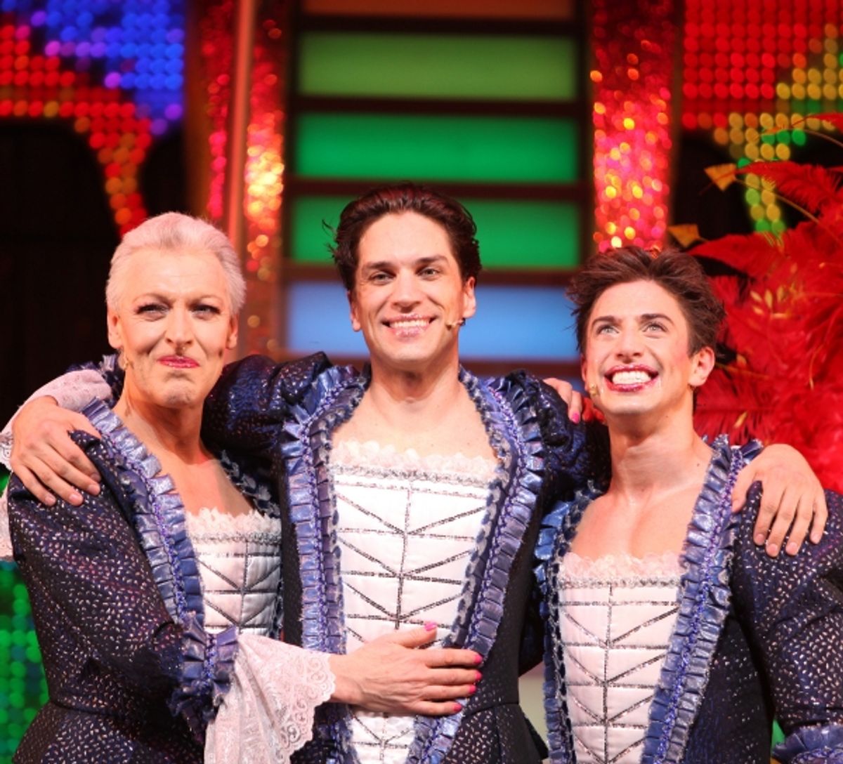 Tony Sheldon, Will Swenson & Nick Adams during the Opening Night Performance Curtain Call for  'Priscilla Queen Of The Desert'  at the Palace Theatre in New York City. at 