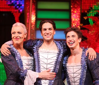 Tony Sheldon, Will Swenson & Nick Adams during the Opening Night Performance Curtain  Photo