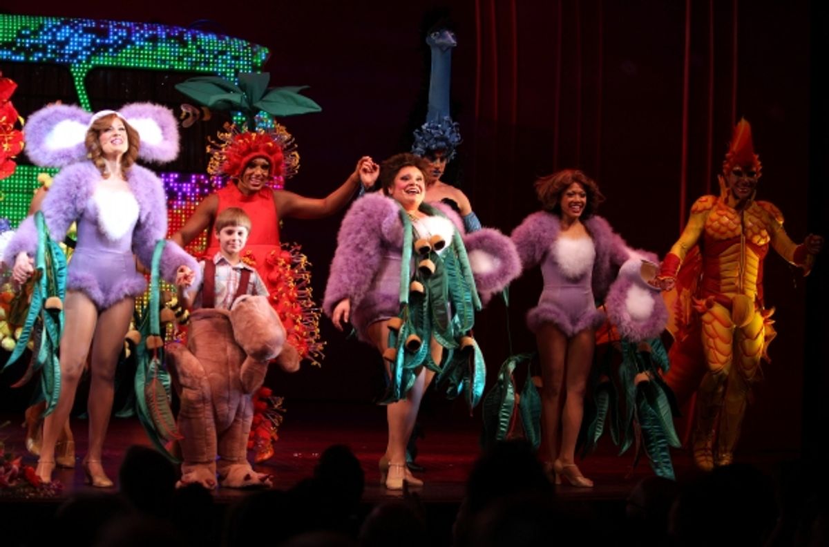 Jessica Phillips, Luke Mannikus, Nathan Lee Greaham, Keala Settle, J. Elaine Marcos & ensemble cast during the Opening Night Performance Curtain Call for  'Priscilla Queen Of The Desert'  at the Palace Theatre in New York City. at 