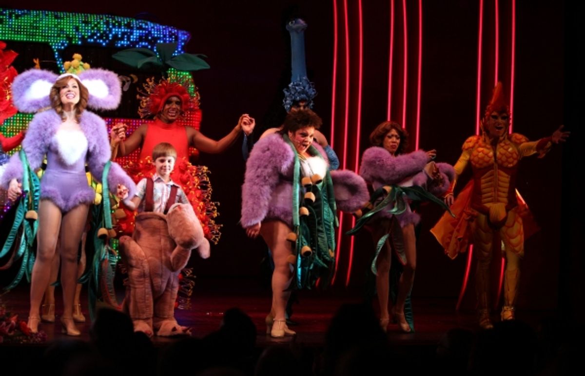 Jessica Phillips, Luke Mannikus, Nathan Lee Greaham, Keala Settle, J. Elaine Marcos & ensemble cast during the Opening Night Performance Curtain Call for  'Priscilla Queen Of The Desert'  at the Palace Theatre in New York City. at 