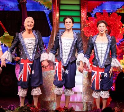 Tony Sheldon, Will Swenson & Nick Adams during the Opening Night Performance Curtain  Photo