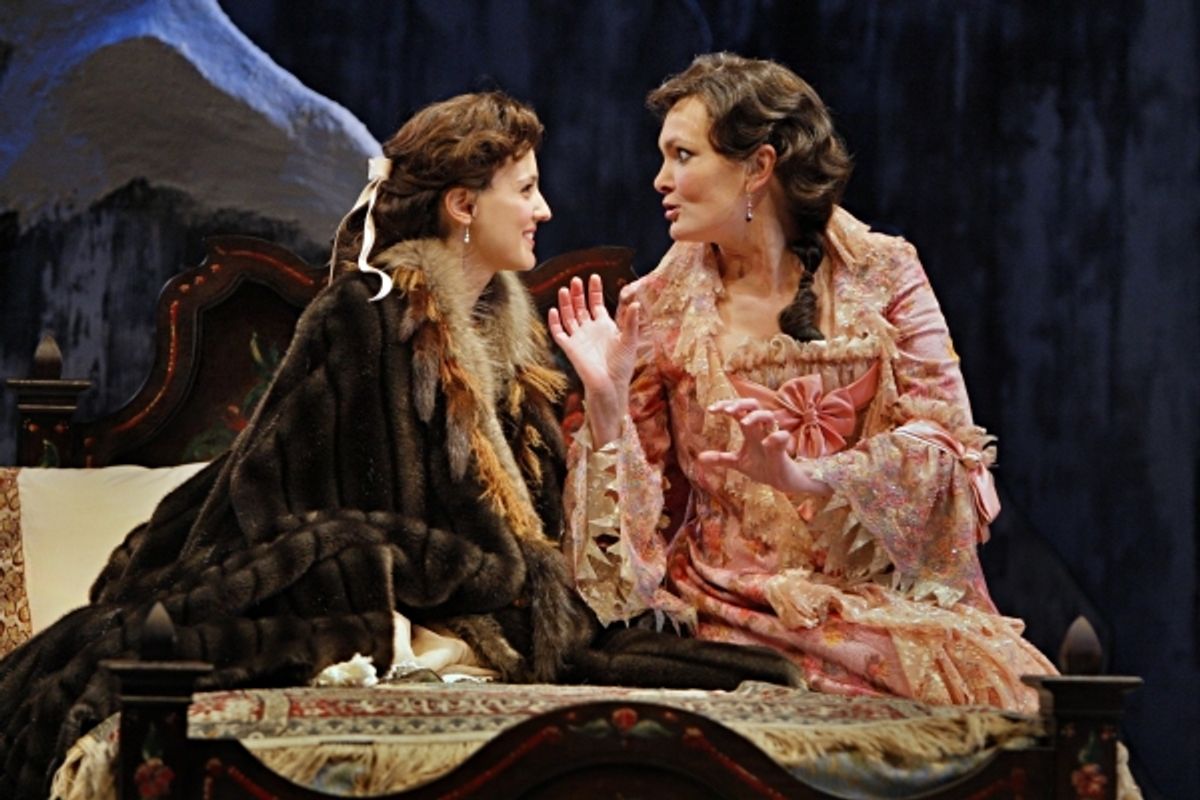  Mariko Nakasone (Raina Petkoff) and Kate Eifrig (Catherine Petkoff) in the Guthrie Theater production of ARMS AND THE MAN by George Bernard Shaw. Directed by Ethan McSweeny, set design by Walt Spangler, costume design by Murell Horton, lighting design by at 