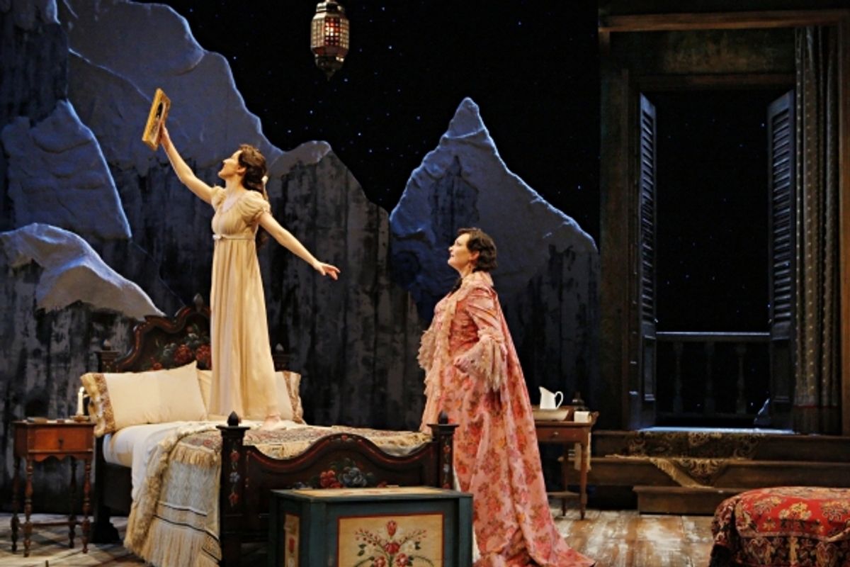  Mariko Nakasone (Raina Petkoff) and Kate Eifrig (Catherine Petkoff) in the Guthrie Theater production of ARMS AND THE MAN by George Bernard Shaw. Directed by Ethan McSweeny, set design by Walt Spangler, costume design by Murell Horton, lighting design by at 