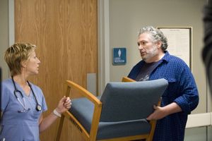 Edie Falco and Harvey Fierstein are pictured during the production of episode 208 of  Photo