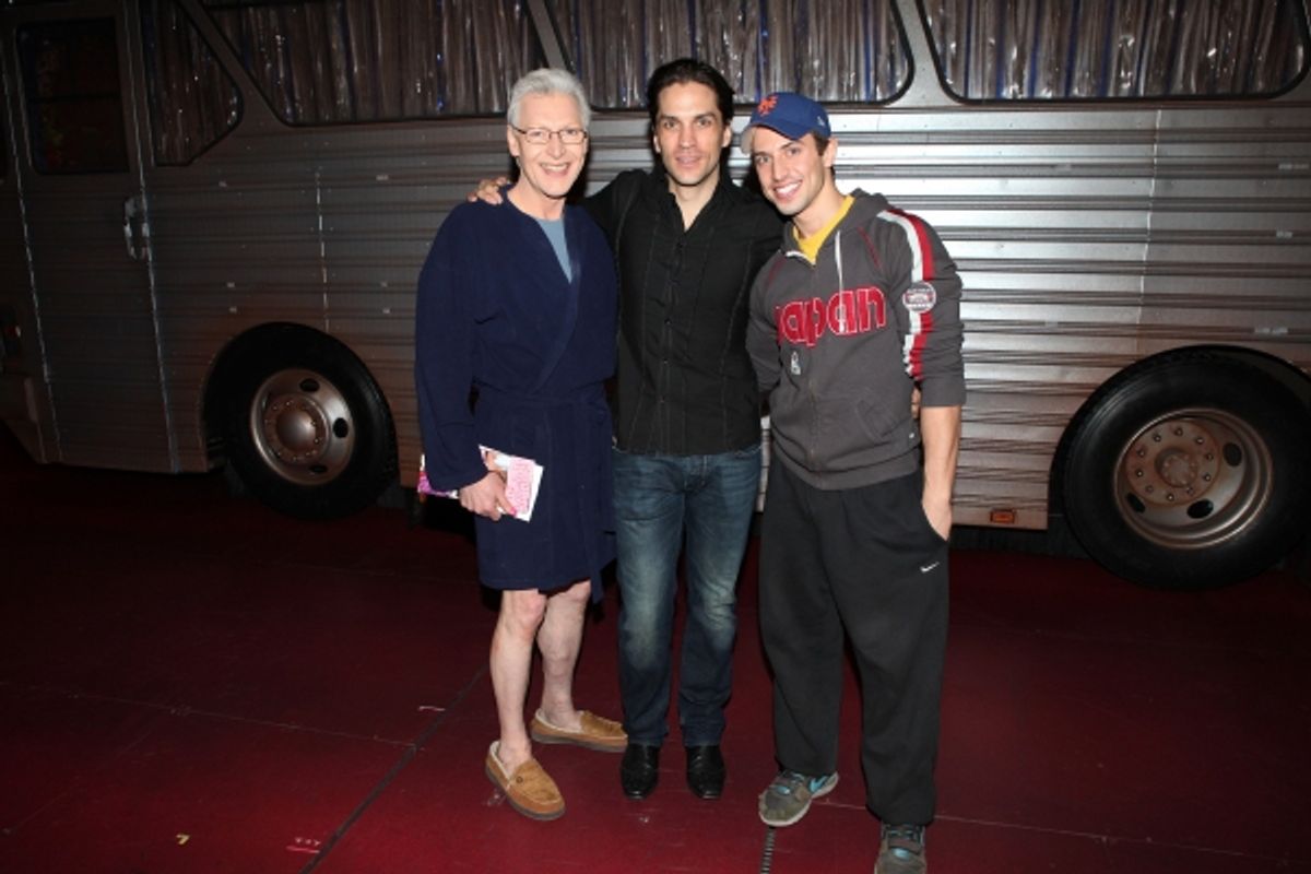 Tony Sheldon, Will Swenson & Nick Adams attending the Broadway Opening Night Gypsy Robe Ceremony for 'Priscilla Queen of the Desert - The Musical' at the Palace Theatre in New York City. at 