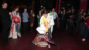 Eric Sciotto (Gypsy Robe Recipient for PRISCILLA) flings his Pink Pumps - attending the Broadway Opening Night Gypsy Robe Ceremony for 'Priscilla Queen of the Desert - The Musical' at the Palace Theatre in New York City. @ BroadwayWorld Eric Sciotto (Gypsy Robe Recipient for PRISCILLA) flings his Pink Pumps - attending Photo