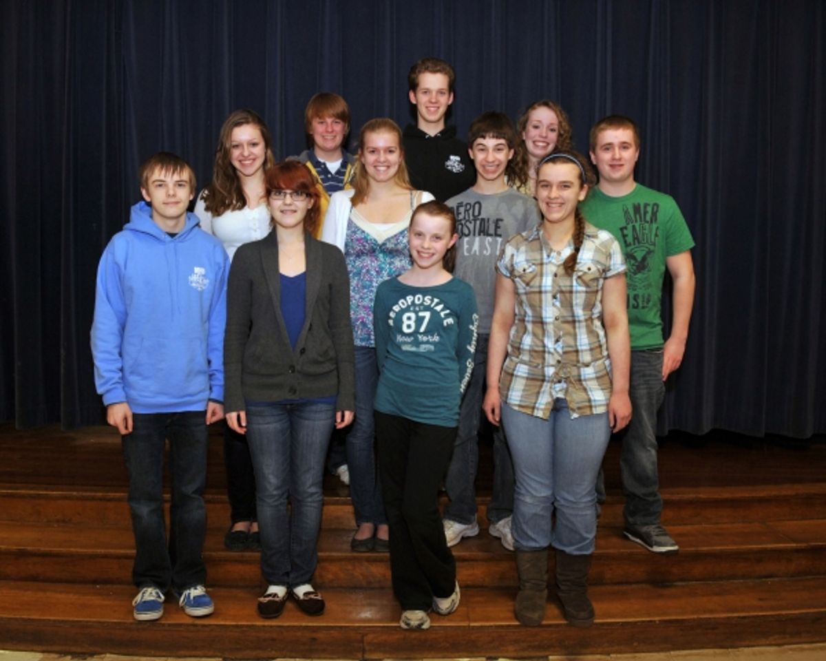 Sean Neary, Abbey Johnston, Deirdre Pedersen of Westborough (Mary), Oliva Losiewicz  2nd Row: Kelly Newton, Katie Armstrong, Logan Marks, Ryan Larkin  3rd Row:  Lloyd Hewitt, Johnny Fullerton, Michaela Buccini at 