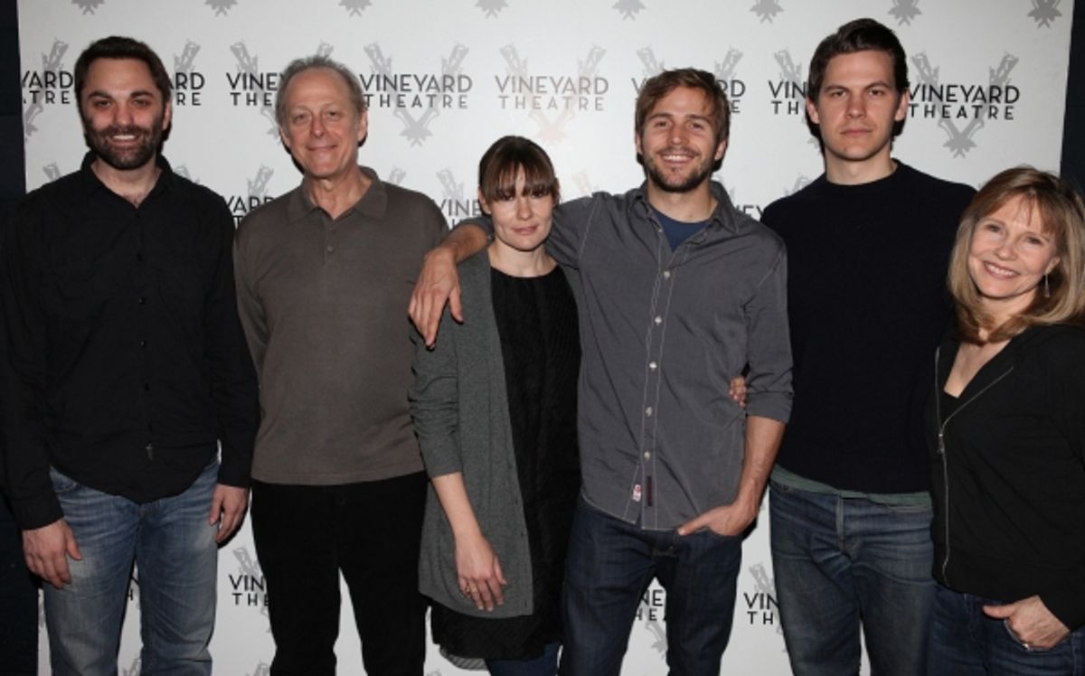 Playwright Christopher Shinn, Mark Blum, Liz Stauber, Michael Stahl-David, Tom Lipinski, and Donna Hanover attending the Meet & Greet the cast & creatives for the Off-Broadway World Premiere of 'PICKED' at the Vineyard Theatre in New York City. at 