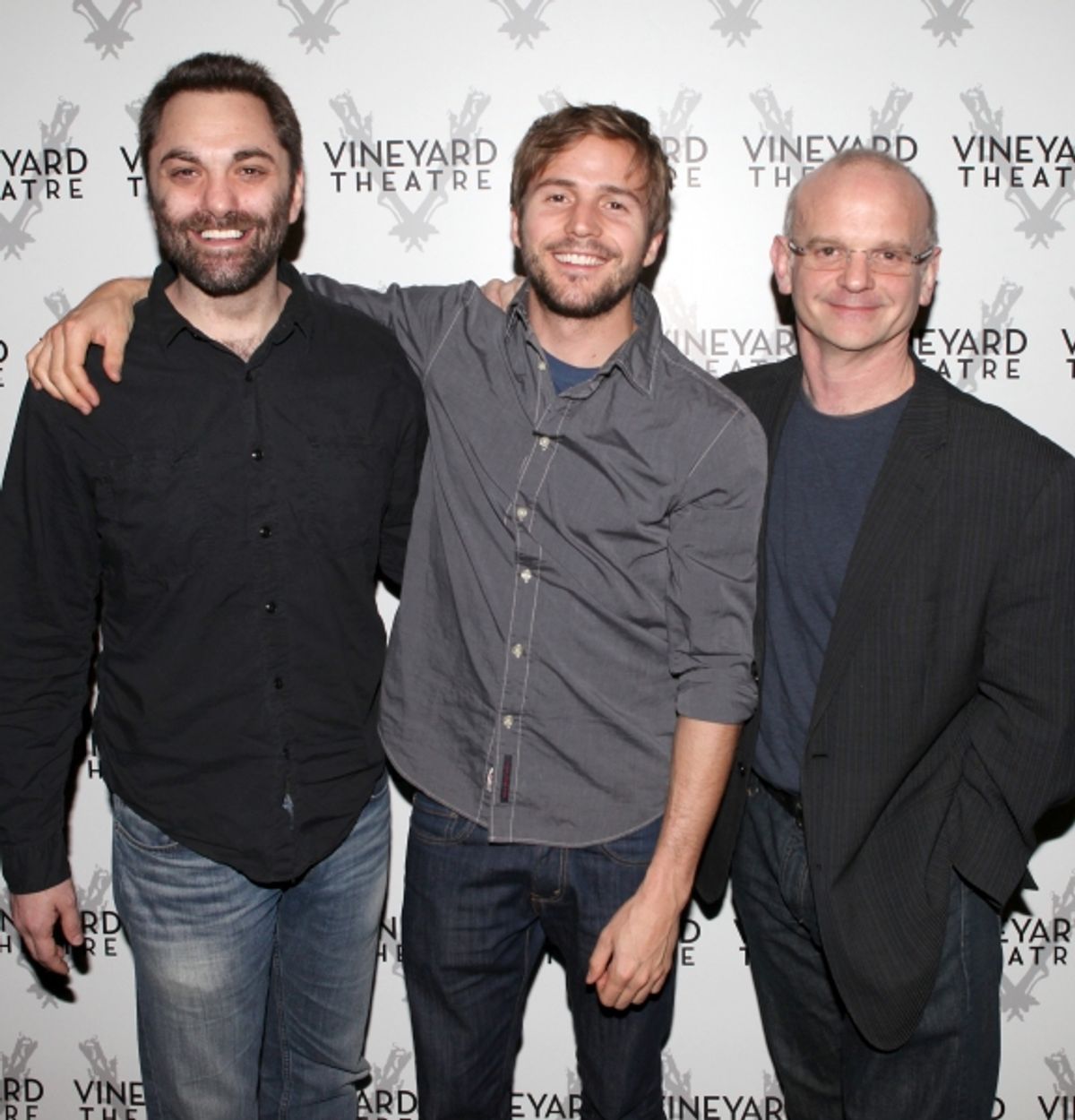 Playwright Christopher Shinn & Michael Stahl-David & Director Michael Wilson attending the Meet & Greet the cast & creatives for the Off-Broadway World Premiere of 'PICKED' at the Vineyard Theatre in New York City. at 