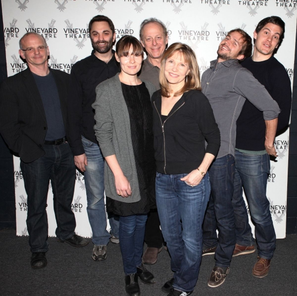 Director Michael Wilson, Playwright Christopher Shinn, Mark Blum, Liz Stauber, Michael Stahl-David, Tom Lipinski, and Donna Hanover attending the Meet & Greet the cast & creatives for the Off-Broadway World Premiere of 'PICKED' at the Vineyard Theatre in  at 