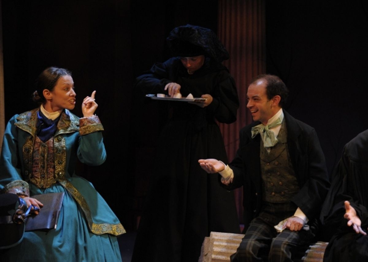 Katherine Michelle Tanner (Margaret Fuller) , Allison DeCaro (Lydian Emerson), and Brandon Roberts (Thoreau). Photo by Tony Firriolo. http://www.orlanodshakes.org  at 