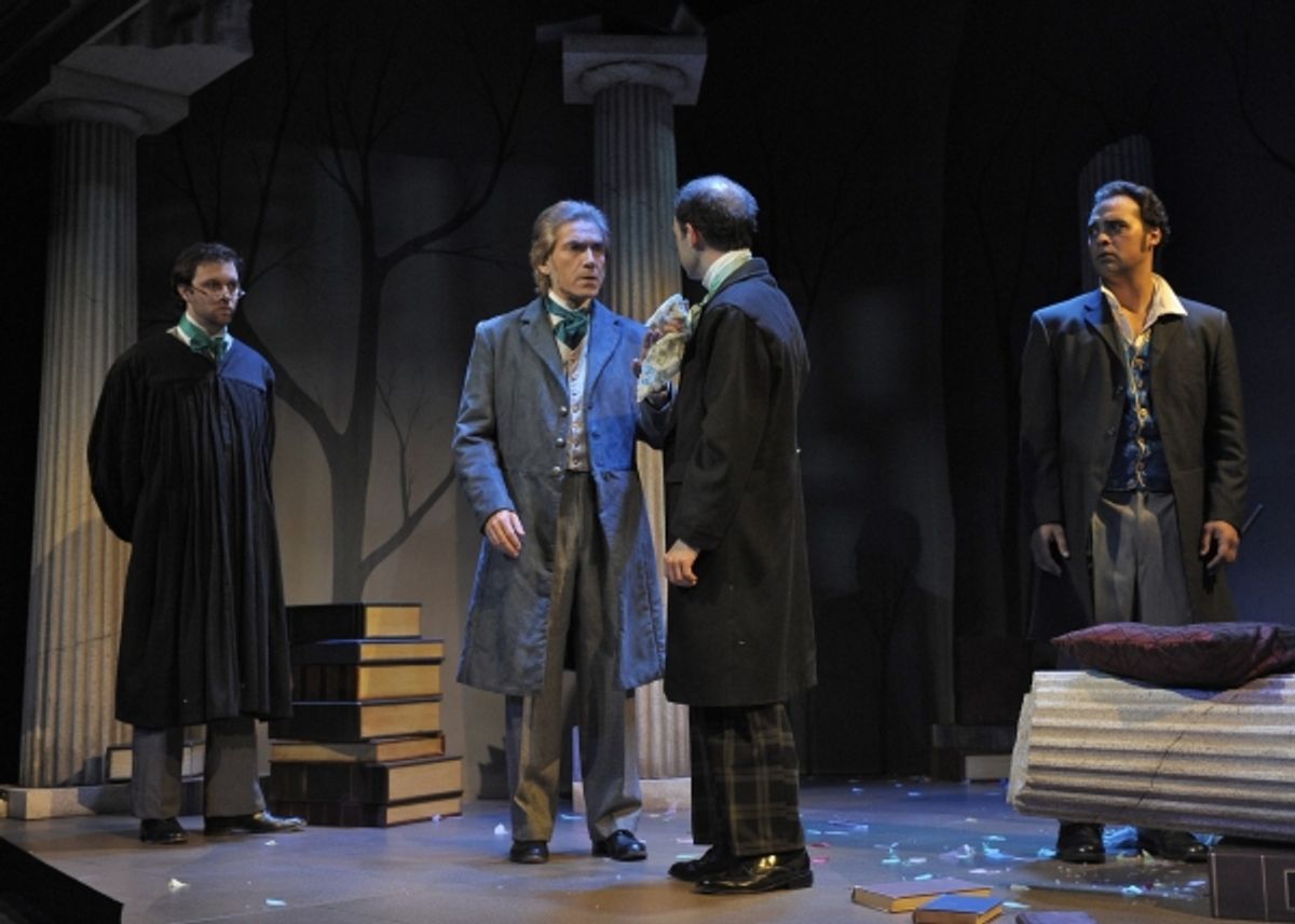 Trent Fucci (Brownson), Eric Zivot (Emerson), Brandon Roberst (Thoreau), and Walter Kmiec (Hawthorne). Photo by Tony Firriolo.   http://www.orlandoshakes.org at 