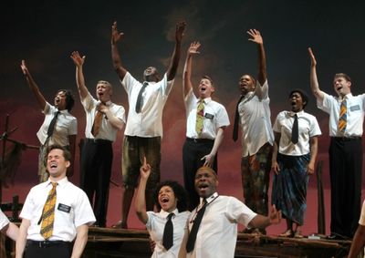 Ensemble featuring: Andrew Rannells, Nikki M. James & Michael Potts during the Broadw Photo