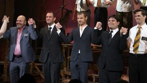 Casey Nicholaw & Trey Parker & Matt Stone & Robert Lopez & Andrew Rannells during the Broadway Opening Night Curtain Call for 'The Book Of Morman' at the Eugene O'Neill Theatre in New York City. @ BroadwayWorld Casey Nicholaw & Trey Parker & Matt Stone & Robert Lopez & Andrew Rannells during the Photo