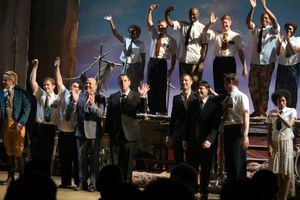 Ensemble cast with Casey Nicholaw, Trey Parker, Matt Stone & Robert Lopez during the Broadway Opening Night Curtain Call for 'The Book Of Morman' at the Eugene O'Neill Theatre in New York City. @ BroadwayWorld Ensemble cast with Casey Nicholaw, Trey Parker, Matt Stone & Robert Lopez during the Photo