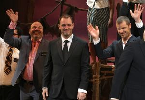 Ensemble cast with Casey Nicholaw, Trey Parker, Matt Stone & Robert Lopez during the Broadway Opening Night Curtain Call for 'The Book Of Morman' at the Eugene O'Neill Theatre in New York City. during the Broadway Opening Night Curtain Call for 'The Book @ BroadwayWorld Ensemble cast with Casey Nicholaw, Trey Parker, Matt Stone & Robert Lopez during the Photo