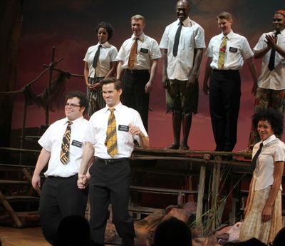 Ensemble cast featuring: Josh Gad & Andrew Rannells during the Broadway Opening Night Photo