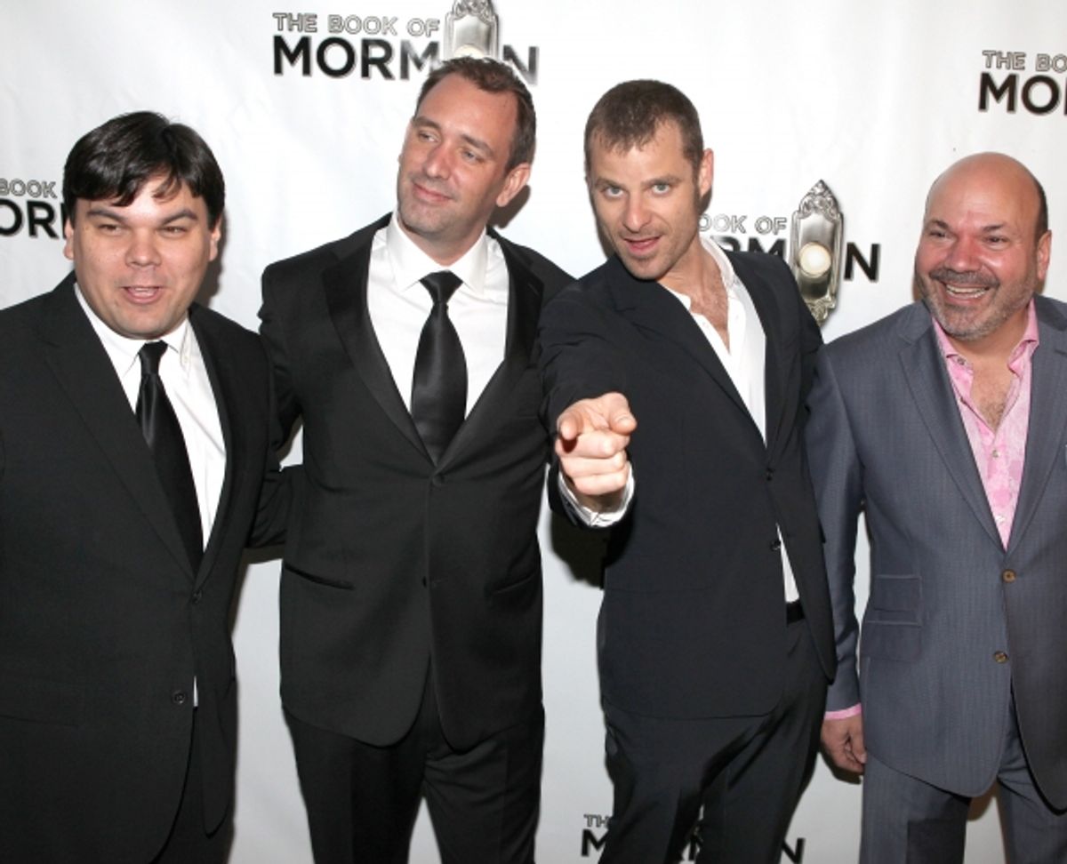 Robert Lopez, Trey Parker, Matt Stone & Casey Nicholaw attending the Broadway Opening Night Performance of 'The Book Of Mormon' at The Eugene O'Neill Theatre in New York City. at 