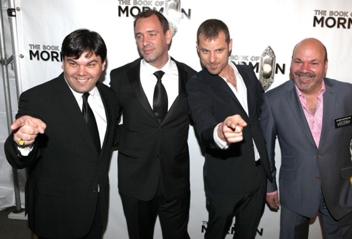 Robert Lopez, Trey Parker, Matt Stone & Casey Nicholaw attending the Broadway Opening Night Performance of 'The Book Of Mormon' at The Eugene O'Neill Theatre in New York City. at 